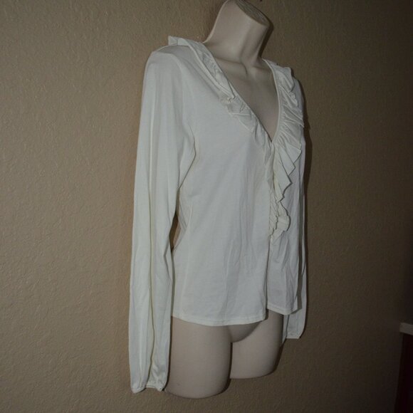 NWT $138 Sz XS Nation Los Angeles Giorgio V Neck Flounce Long Sleeve Top - Picture 5 of 8